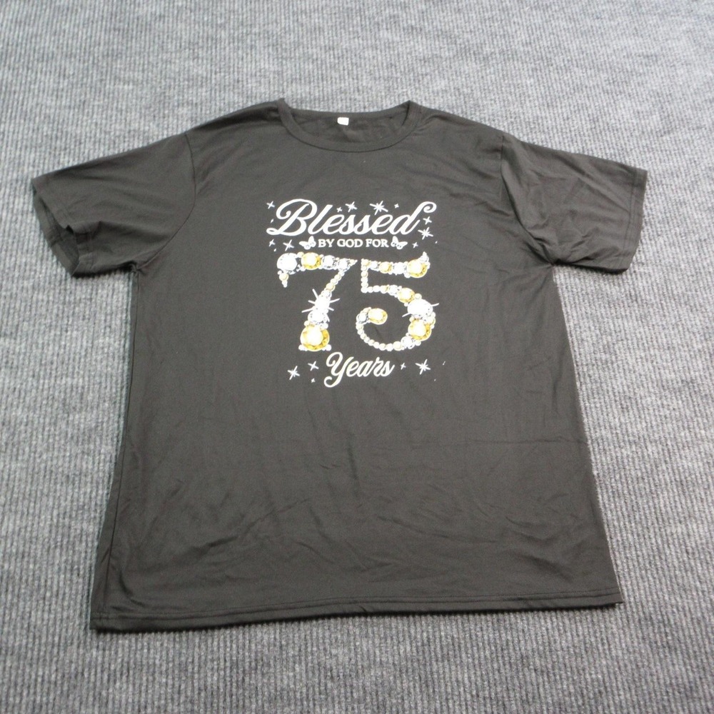 Blessed 75 Years Shirt Mens XL Black Short Sleeve Christian Birthday Graphic Tee